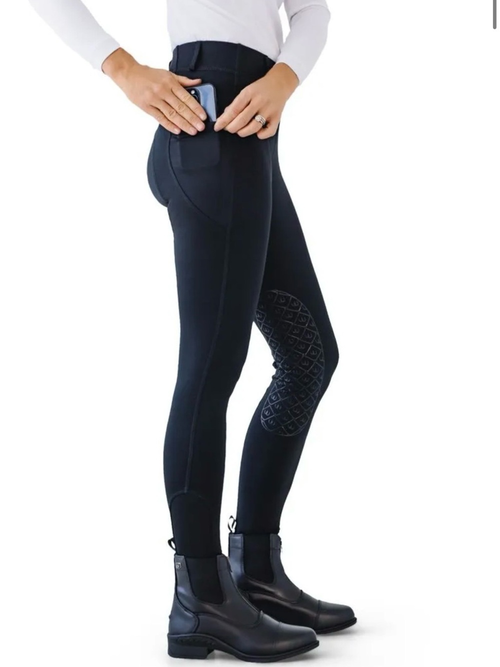 Ovation | Aerowick GripTec Knee Patch Black Riding Tights with Phone Pocket